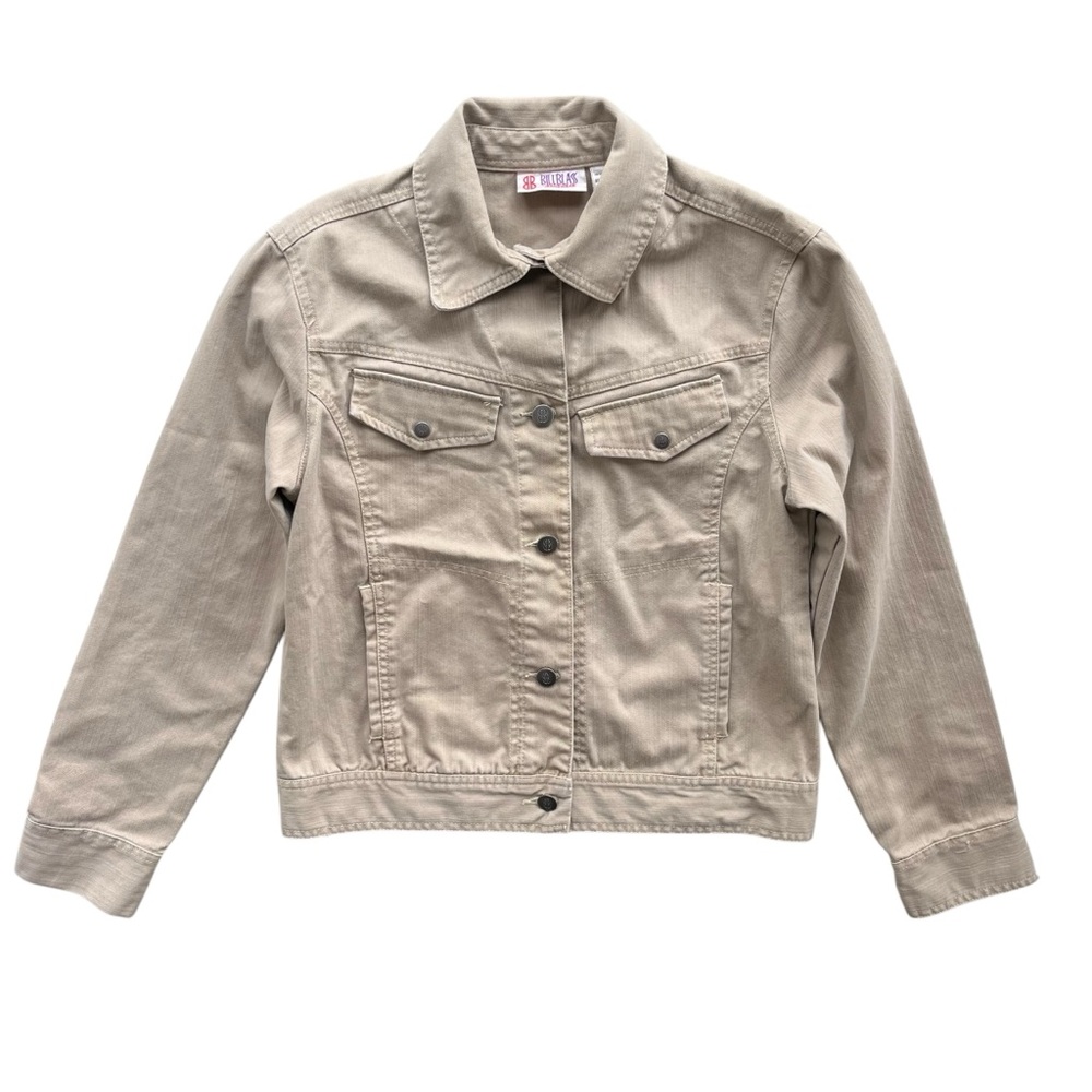Bill Blass Jeanswear Womens Small Tan Khaki Button Front Grow Jean Jacket PB1075